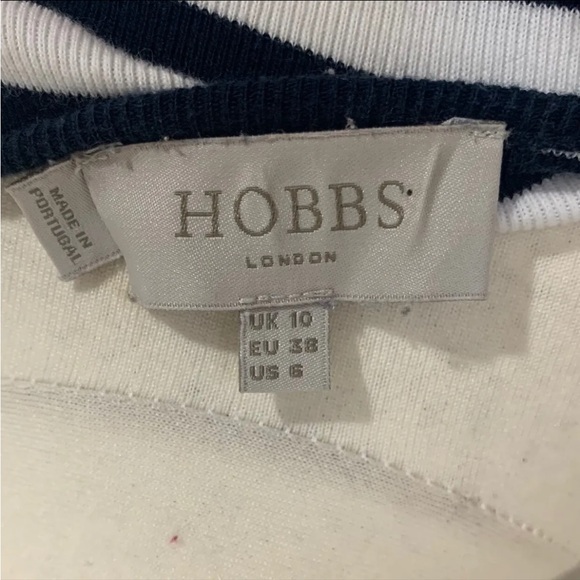 Hobbs Navy Blue & White Stripe Jersey Dress 3/4 Sleeve Scoop Neck UK Size 10 - Picture 6 of 8